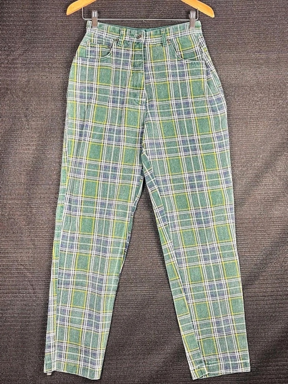 Vintage Green Plaid Straight Leg Cotton Pants